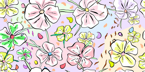 Modern summer seamless  pattern. Doodle style illustration. Creative collage.