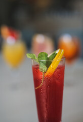 delicious, fresh and beautiful cocktails are on the table in the restaurant