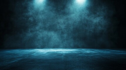 Dramatic Stage with Fog and Blue Lighting