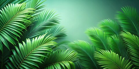 Stock photo of lush green curved palm leaves on background overlay