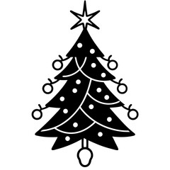 Christmas tree vector art illustration black on white background