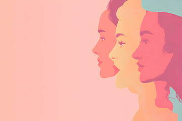 A colorful illustration of three female profiles against a soft gradient background.