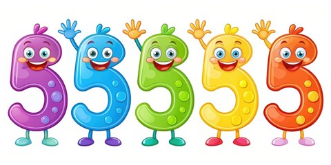 Fototapeta premium Happy cartoon numbers from five to nine in a fun and colorful style for educational designs and projects