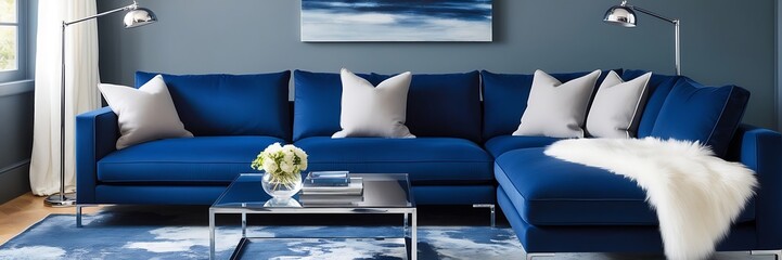 Sophisticated Sofa Set Against a Blank Wall, Highlighting a Modern Interior with Clean Lines, Subtle Colors, and a Calm, Inviting Atmosphere