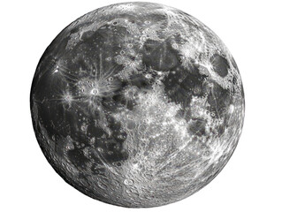 Detailed moon surface, isolated on transparent background.
