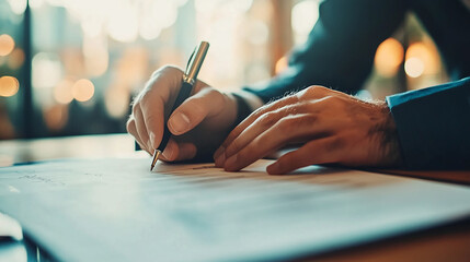 Hand signing on e-document for educational enrollment and registration.