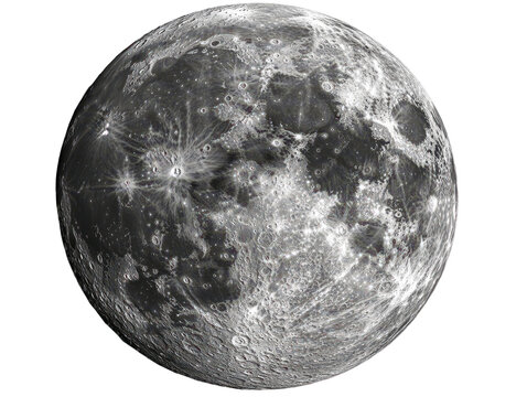 Detailed moon surface, isolated on transparent background.