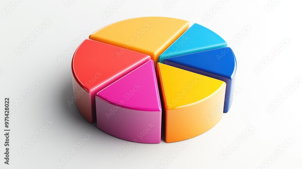 Poster a colorful 3d pie chart with multiple segments, each section raised slightly to emphasize data distr
