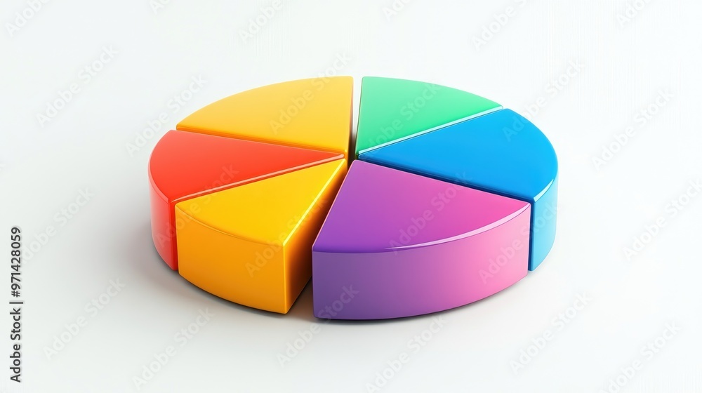 Poster a colorful 3d pie chart with multiple segments, each section raised slightly to emphasize data distr