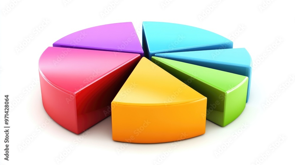 Poster a colorful 3d pie chart with multiple segments, each section raised slightly to emphasize data distr