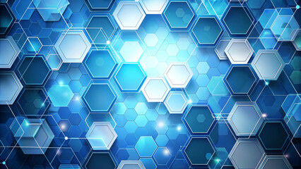 Abstract hexagon pattern design in blue and white creates visually striking composition. interplay of shapes and colors evokes sense of modernity and innovation