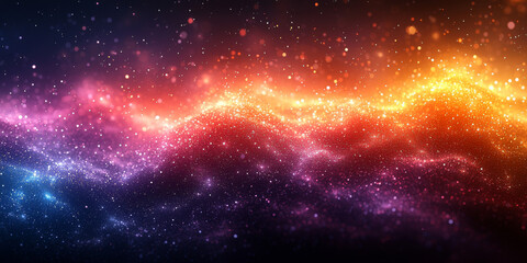 Obraz premium Abstract background with glowing particles in shades of purple, pink, orange, and yellow.