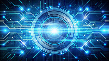 Obraz premium Futuristic cyber technology with blue and white abstract patterns creates dynamic visual experience. intricate circuit designs and glowing elements evoke sense of innovation and advancement
