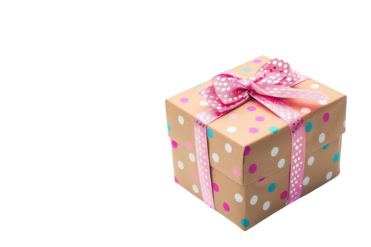 Classic birthday gift box with decorative ribbon isolated on transparent background