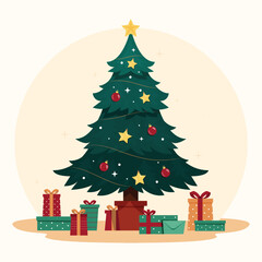 Vintage Christmas tree with gifts vector designing