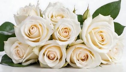 White rose flower bouquet or wedding posy on isolated background,A bouquet of white roses for wedding, green leaves, white flower background, minimal, beautiful rose,9456