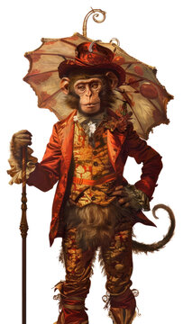 PNG  Victorian monkey with ornate umbrella