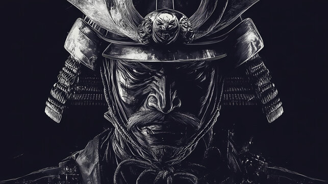 Ancient samurai warrior portrait on plain black background from generative ai. Samurai Warrior. Illustration