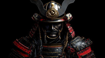 Ancient samurai warrior portrait on plain black background from generative ai. Samurai Warrior. Illustration