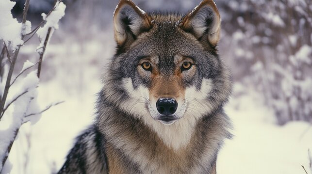 Majestic Wolf in Winter Landscape