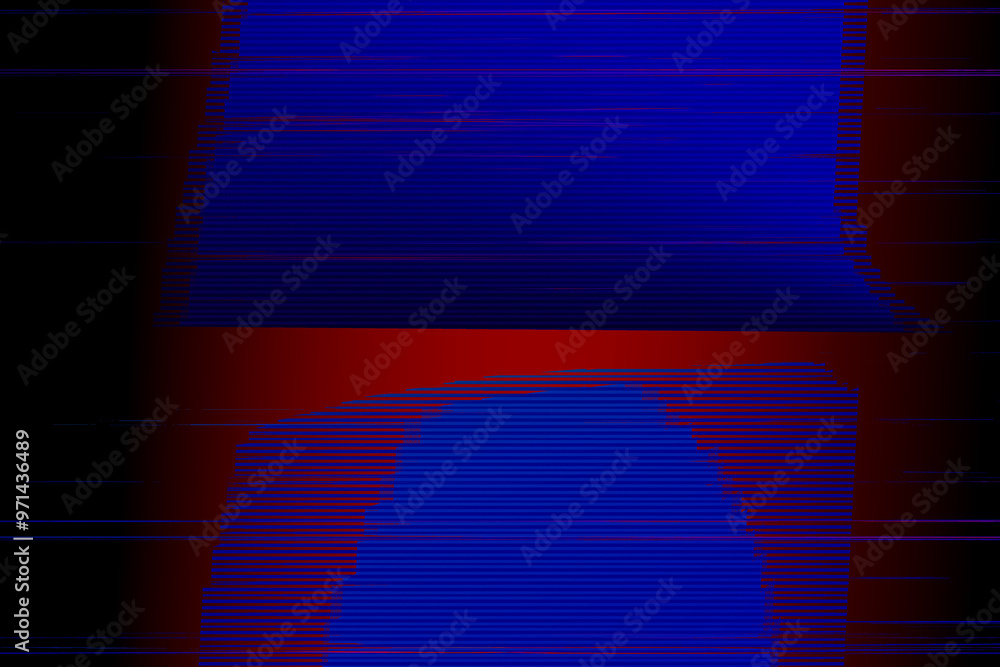 Poster screen display with glitch distortion and horizontal scan lines