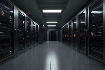 Network servers in data room Domestic Room. 3D rendering. Computer digital background with generative ai