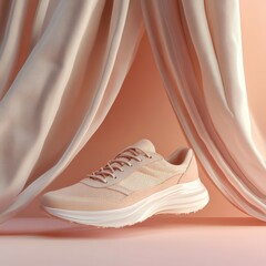 Pink Sneakers with Fabric Background
