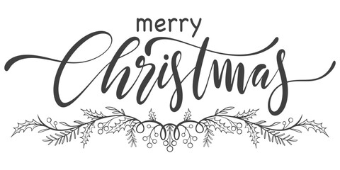 Merry christmas hand lettering calligraphy isolated on white background. Vector holiday illustration element. Merry Christmas script calligraphy