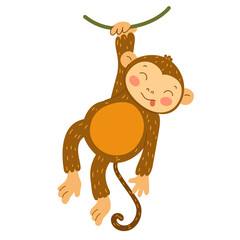Playful Monkey Swinging from a Branch