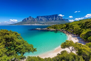Obraz premium A cultural immersion in South Africa, where a traveler explores Cape Town, visits Robben Island, and goes on a safari in Kruger National Park