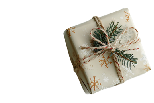 Luxurious Christmas gift box with satin ribbon isolated on transparent background