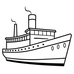Fototapeta premium steamship outline coloring book page line art drawing