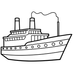 Obraz premium steamship outline coloring book page line art drawing