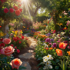 Floral fantasy garden wallpaper design
