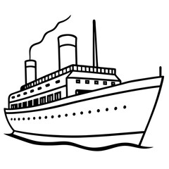 Obraz premium steamship outline coloring book page line art drawing