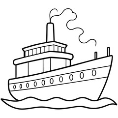 Obraz premium steamship outline coloring book page line art drawing