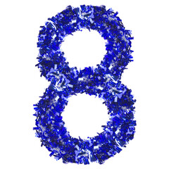 number 8 made from New Year's tinsel, isolated Christmas tinsel, tinsel garland