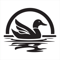 A duck swimming in water logo icon silhouette on white background
