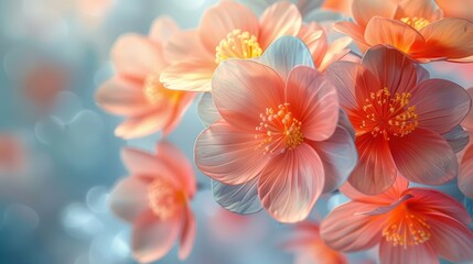 Naklejka premium Serene Floral Abstraction, a soothing close-up of delicate flowers in gentle hues, creating a tranquil and calming backdrop that evokes peace and relaxation.