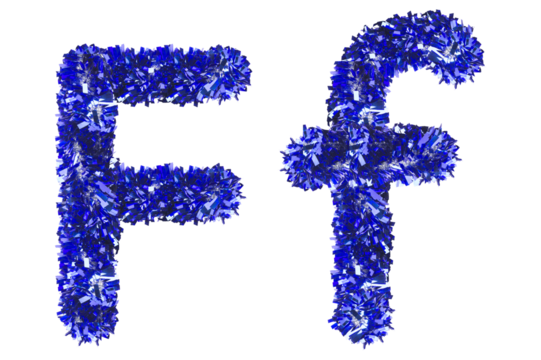 letter F made from New Year's tinsel, isolated Christmas tinsel, tinsel garland