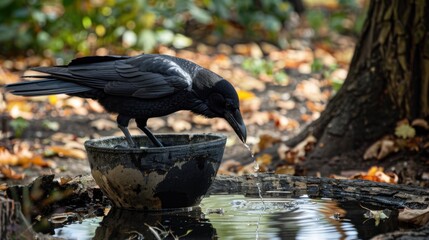 crowned night heron, crows are eating and drinking in the forest