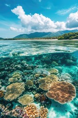 Fototapeta premium Coral Reef and Mountain Landscape