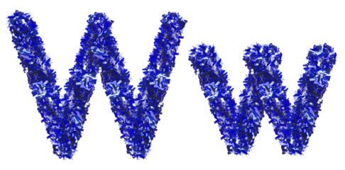 letter W made from New Year's tinsel, isolated Christmas tinsel, tinsel garland