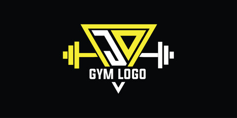 Abstract letter JD vector logo design, letter DJ, text gym and fitness logo design in triangle shape