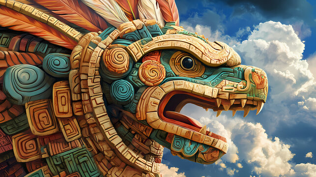 Mayan god kukulkan ( the feathered serpent god, similar to the aztec god quetzalcoatl. kukulkan was associated with wind and rain). Aztec Civilization. Illustration