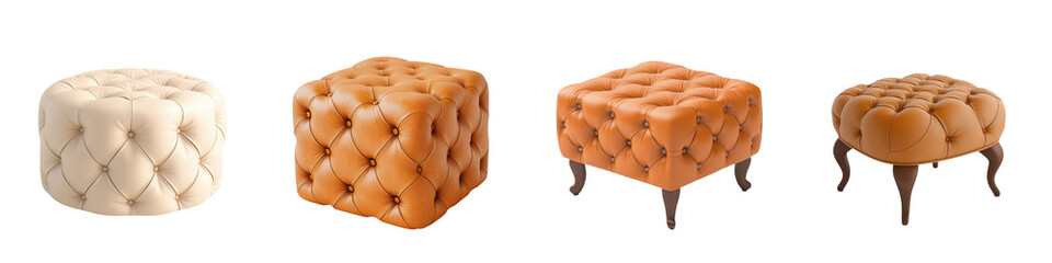 Obraz premium Elegant collection of tufted ottomans in various colors, perfect for enhancing any interior decor style. transparent background