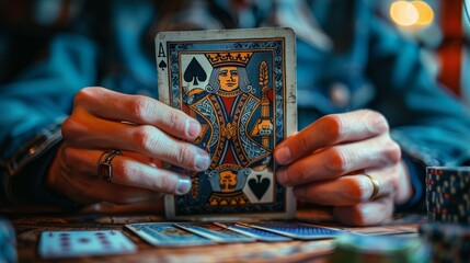 Closeup of Hands Holding Ace of Spades Playing Card During Game
