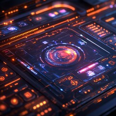 Obraz premium Futuristic Interface with Glowing Orange and Blue Lights