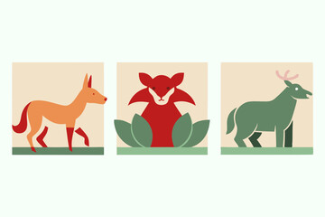 Fox Deer Kangaroo icons vector illustration.