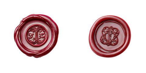 Red wax seal stamps with intricate designs, perfect for stationery, invitations, or crafting projects. transparent background